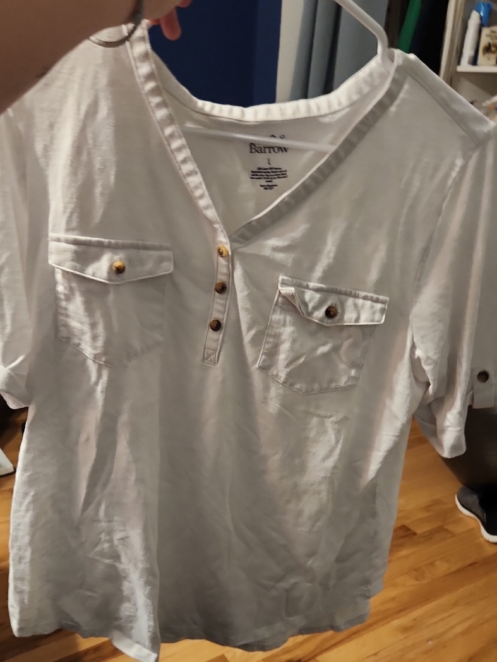 Croft And Barrow White Button Henley Pocket Tee